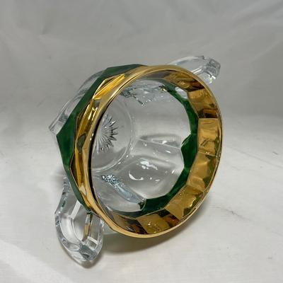 -60- Clear Green & Gold | Butter Dish | Lidded Jar | Creamer & Sugar