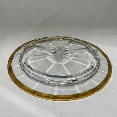 -60- Clear Green & Gold | Butter Dish | Lidded Jar | Creamer & Sugar