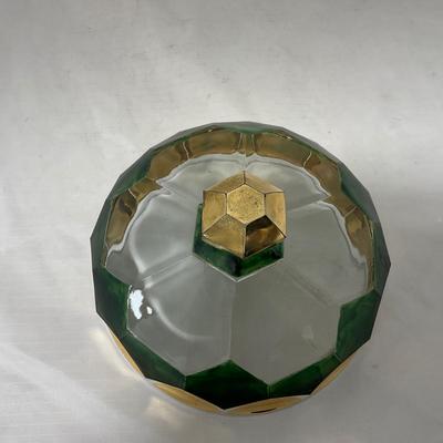 -60- Clear Green & Gold | Butter Dish | Lidded Jar | Creamer & Sugar
