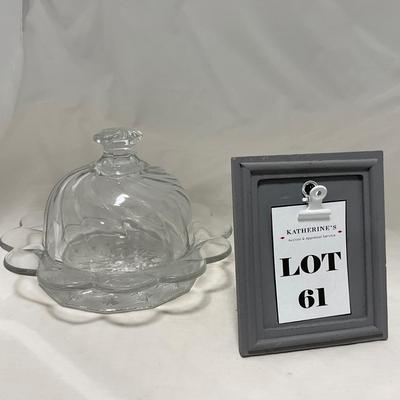 -61- Heavy Clear Glass | Frosted | Cut Glass | Covered butter Dish
