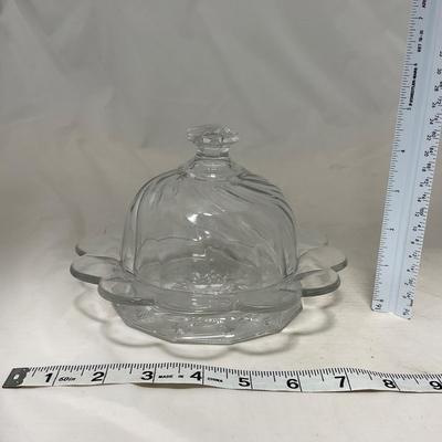 -61- Heavy Clear Glass | Frosted | Cut Glass | Covered butter Dish