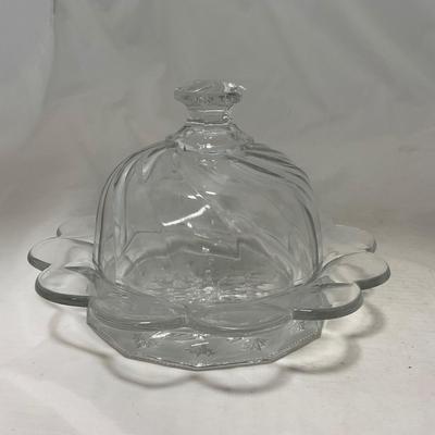 -61- Heavy Clear Glass | Frosted | Cut Glass | Covered butter Dish