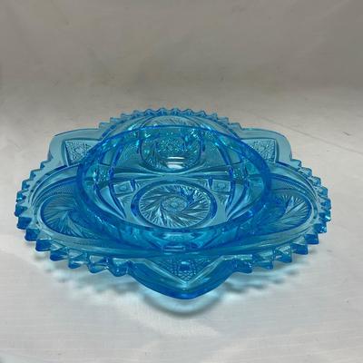 -62- Blue | Cut Glass | Covered Butter Dish