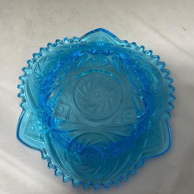 -62- Blue | Cut Glass | Covered Butter Dish