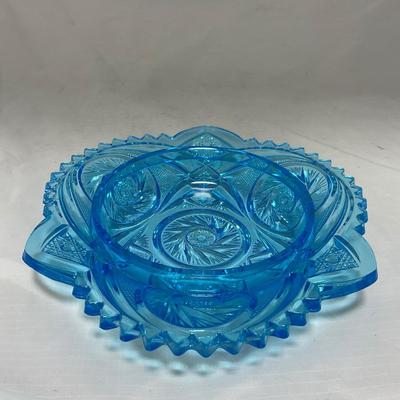 -62- Blue | Cut Glass | Covered Butter Dish