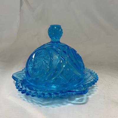-62- Blue | Cut Glass | Covered Butter Dish