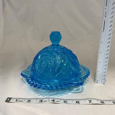 -62- Blue | Cut Glass | Covered Butter Dish