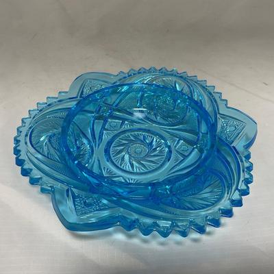 -62- Blue | Cut Glass | Covered Butter Dish