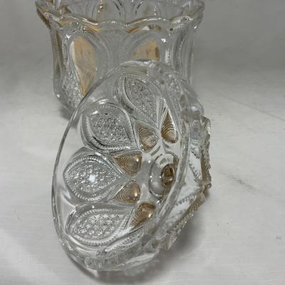 -63- Clear & Gold Glass | Covered Butter Dish | Lidded Jar | Jar