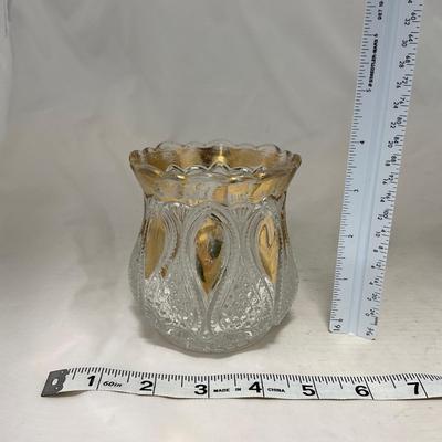 -63- Clear & Gold Glass | Covered Butter Dish | Lidded Jar | Jar