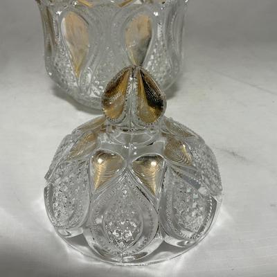 -63- Clear & Gold Glass | Covered Butter Dish | Lidded Jar | Jar