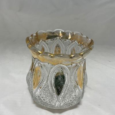 -63- Clear & Gold Glass | Covered Butter Dish | Lidded Jar | Jar