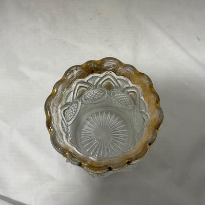 -63- Clear & Gold Glass | Covered Butter Dish | Lidded Jar | Jar