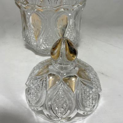 -63- Clear & Gold Glass | Covered Butter Dish | Lidded Jar | Jar