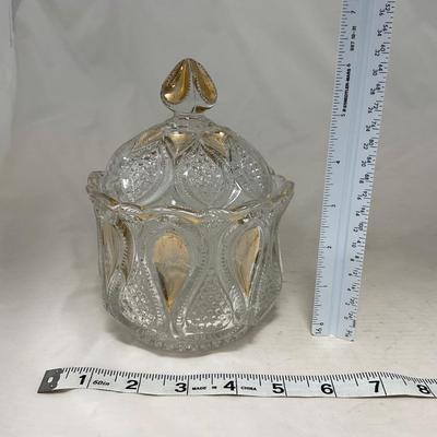 -63- Clear & Gold Glass | Covered Butter Dish | Lidded Jar | Jar