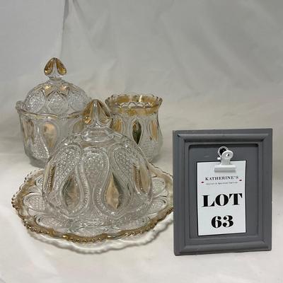 -63- Clear & Gold Glass | Covered Butter Dish | Lidded Jar | Jar