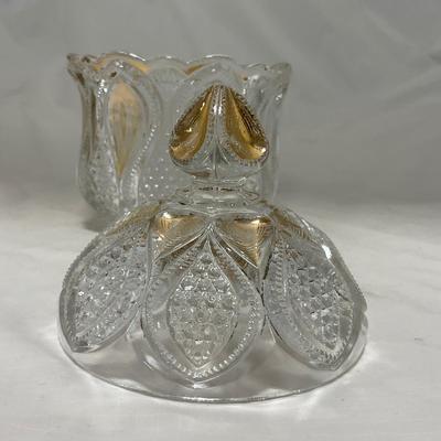 -63- Clear & Gold Glass | Covered Butter Dish | Lidded Jar | Jar