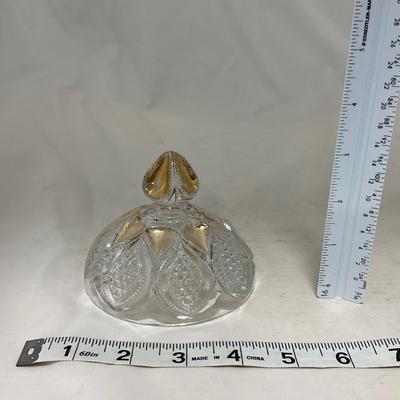 -63- Clear & Gold Glass | Covered Butter Dish | Lidded Jar | Jar