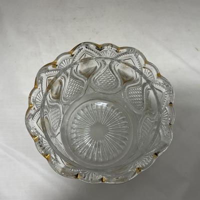 -63- Clear & Gold Glass | Covered Butter Dish | Lidded Jar | Jar
