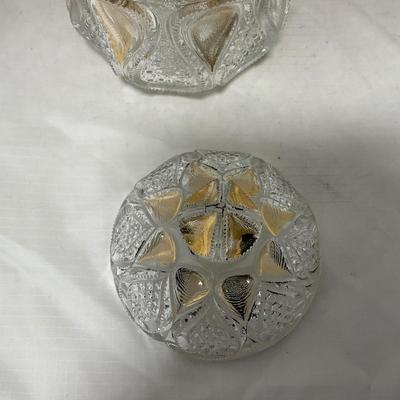 -63- Clear & Gold Glass | Covered Butter Dish | Lidded Jar | Jar