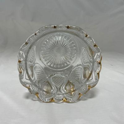 -63- Clear & Gold Glass | Covered Butter Dish | Lidded Jar | Jar