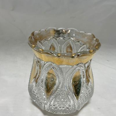 -63- Clear & Gold Glass | Covered Butter Dish | Lidded Jar | Jar