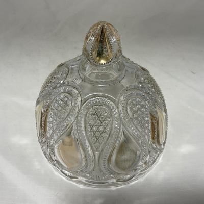 -63- Clear & Gold Glass | Covered Butter Dish | Lidded Jar | Jar