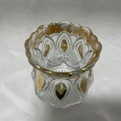 -63- Clear & Gold Glass | Covered Butter Dish | Lidded Jar | Jar