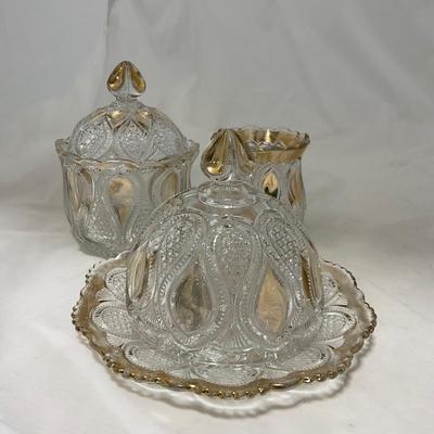 -63- Clear & Gold Glass | Covered Butter Dish | Lidded Jar | Jar