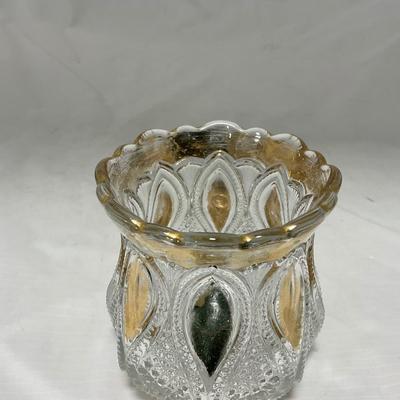 -63- Clear & Gold Glass | Covered Butter Dish | Lidded Jar | Jar