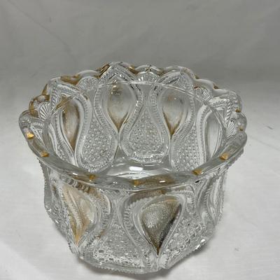 -63- Clear & Gold Glass | Covered Butter Dish | Lidded Jar | Jar