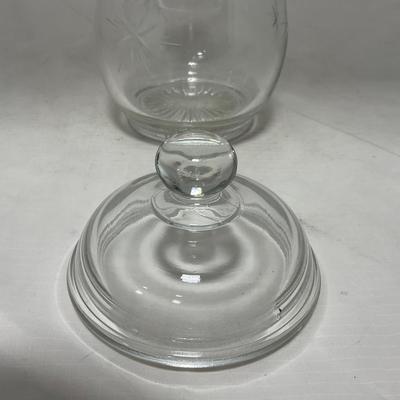 -64- Clear Glass | Mid Century Star Burst | Covered Butter Dish | Lidded Jar | Sugar & Creamer