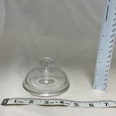 -64- Clear Glass | Mid Century Star Burst | Covered Butter Dish | Lidded Jar | Sugar & Creamer