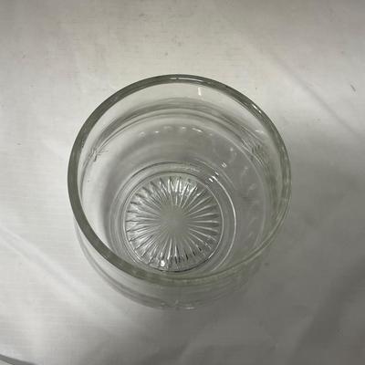 -64- Clear Glass | Mid Century Star Burst | Covered Butter Dish | Lidded Jar | Sugar & Creamer