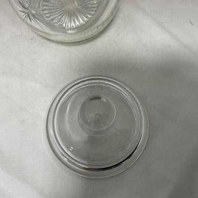 -64- Clear Glass | Mid Century Star Burst | Covered Butter Dish | Lidded Jar | Sugar & Creamer