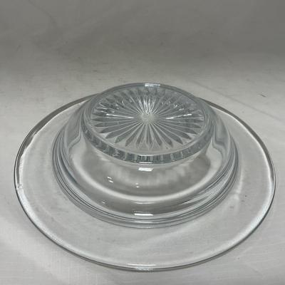 -64- Clear Glass | Mid Century Star Burst | Covered Butter Dish | Lidded Jar | Sugar & Creamer