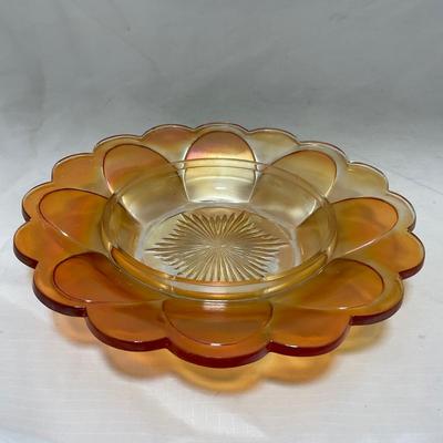 -66- Orange Iridescent Carnival | Peacock Design | Covered butter Dish