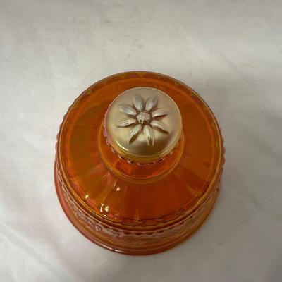 -66- Orange Iridescent Carnival | Peacock Design | Covered butter Dish