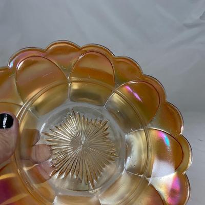 -66- Orange Iridescent Carnival | Peacock Design | Covered butter Dish