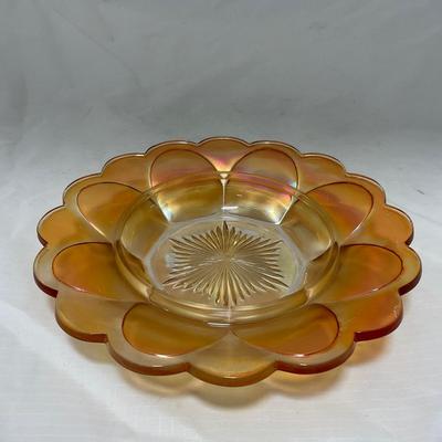 -66- Orange Iridescent Carnival | Peacock Design | Covered butter Dish