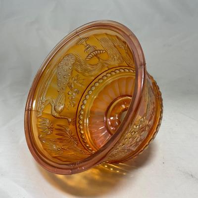 -66- Orange Iridescent Carnival | Peacock Design | Covered butter Dish