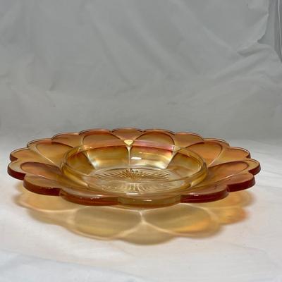 -66- Orange Iridescent Carnival | Peacock Design | Covered butter Dish
