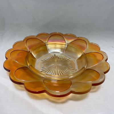 -66- Orange Iridescent Carnival | Peacock Design | Covered butter Dish