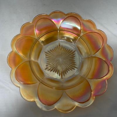 -66- Orange Iridescent Carnival | Peacock Design | Covered butter Dish