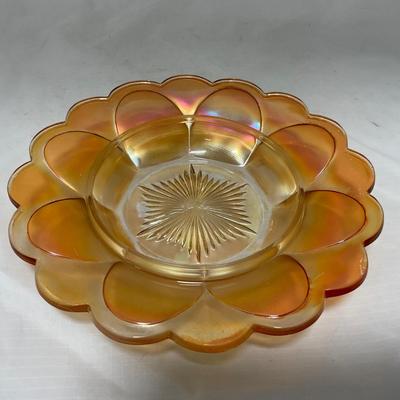 -66- Orange Iridescent Carnival | Peacock Design | Covered butter Dish