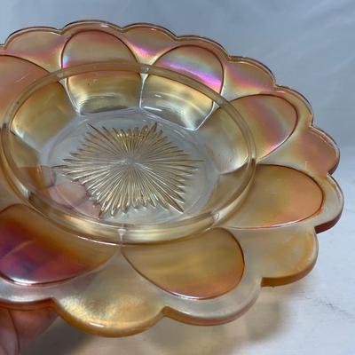 -66- Orange Iridescent Carnival | Peacock Design | Covered butter Dish