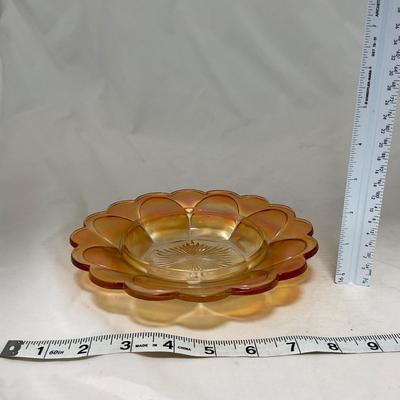 -66- Orange Iridescent Carnival | Peacock Design | Covered butter Dish