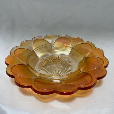 -66- Orange Iridescent Carnival | Peacock Design | Covered butter Dish