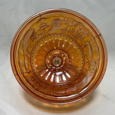 -66- Orange Iridescent Carnival | Peacock Design | Covered butter Dish