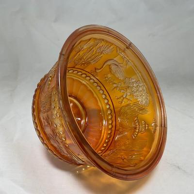 -66- Orange Iridescent Carnival | Peacock Design | Covered butter Dish